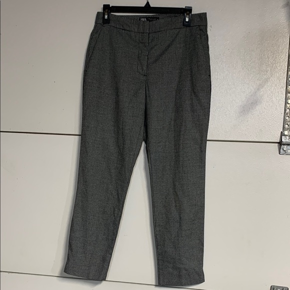 ZARA WOMENS HERRINGBONE DRESS PANT BLACK WHITE 6 - Picture 1 of 6